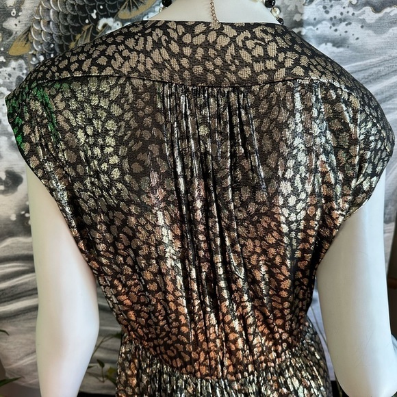 Masscob LA CORUNA BLACK & METALLIC GOLD V-NECK SHORT SLEEVE DRESS LARGE - Picture 8 of 11